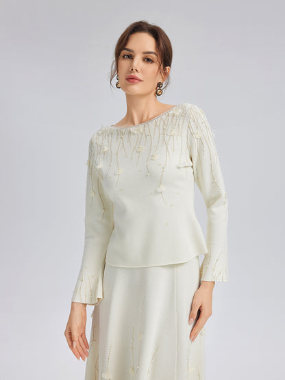 Rhinestone Beaded Wool Knit Top