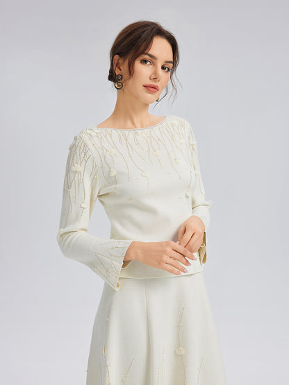 Rhinestone Beaded Wool Knit Top
