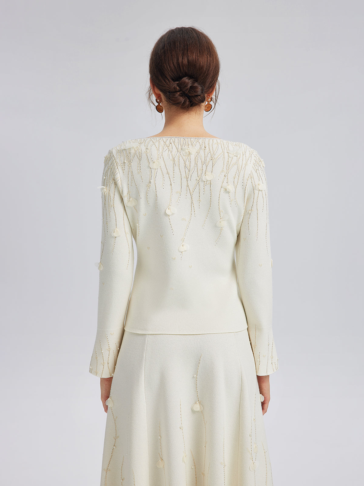 Rhinestone Beaded Wool Knit Top