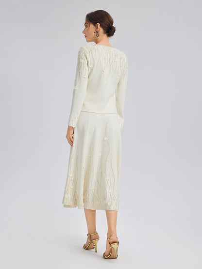 Rhinestone Beaded Wool Knit Elasticated Skirt