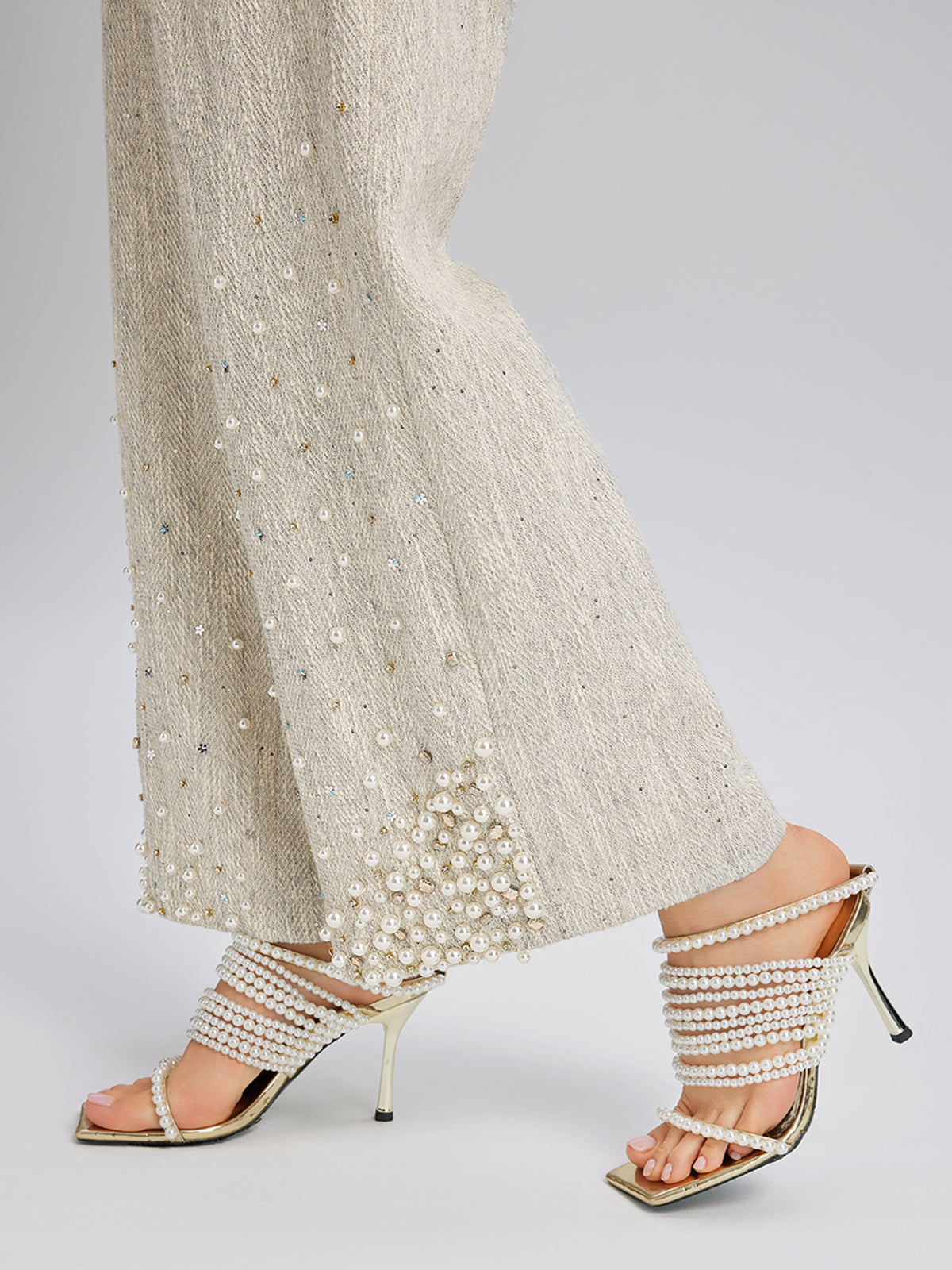 Final Sale | Hand-Sewn Pearl Textured Straight-Leg Pants