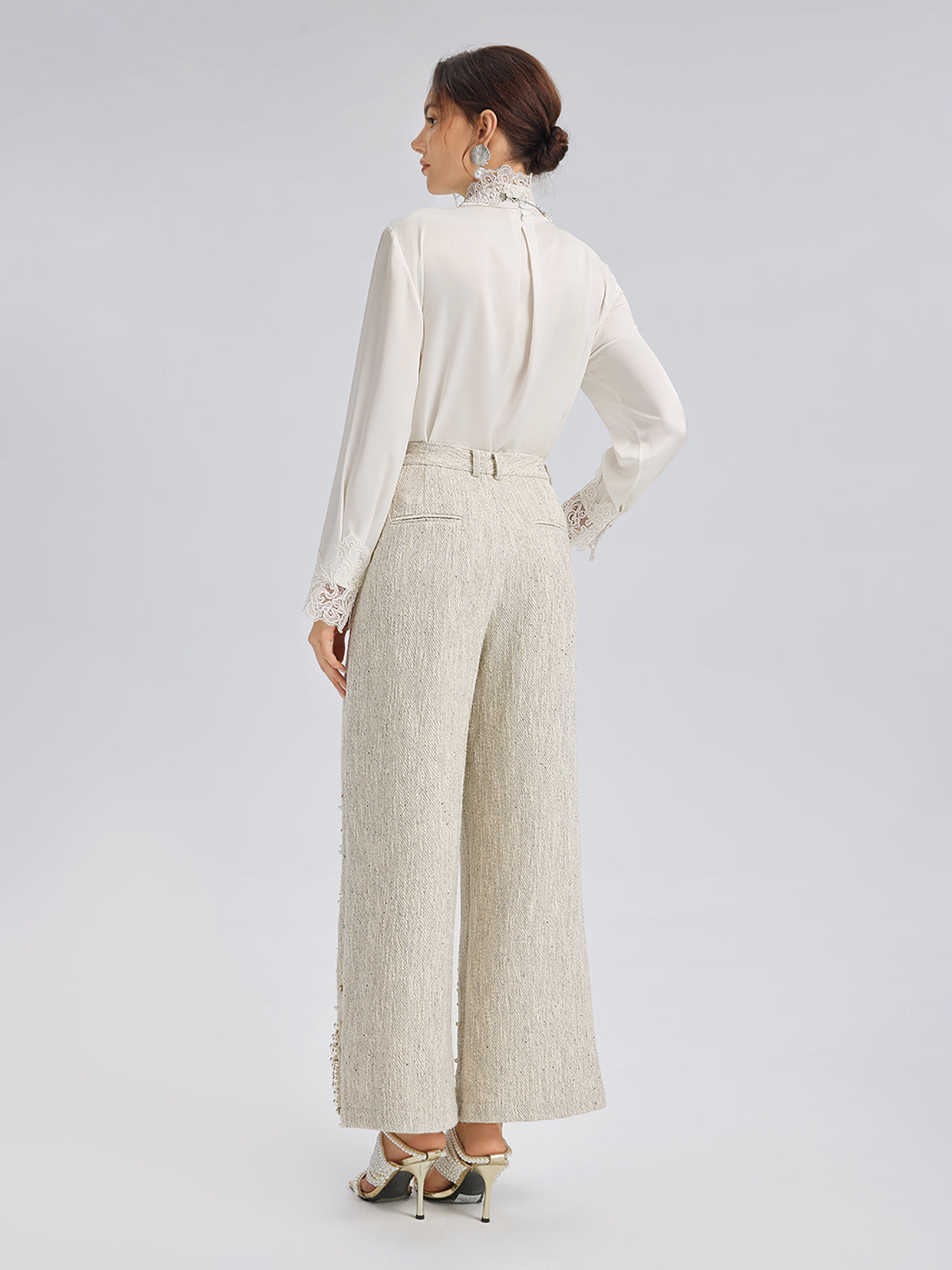 Final Sale | Hand-Sewn Pearl Textured Straight-Leg Pants