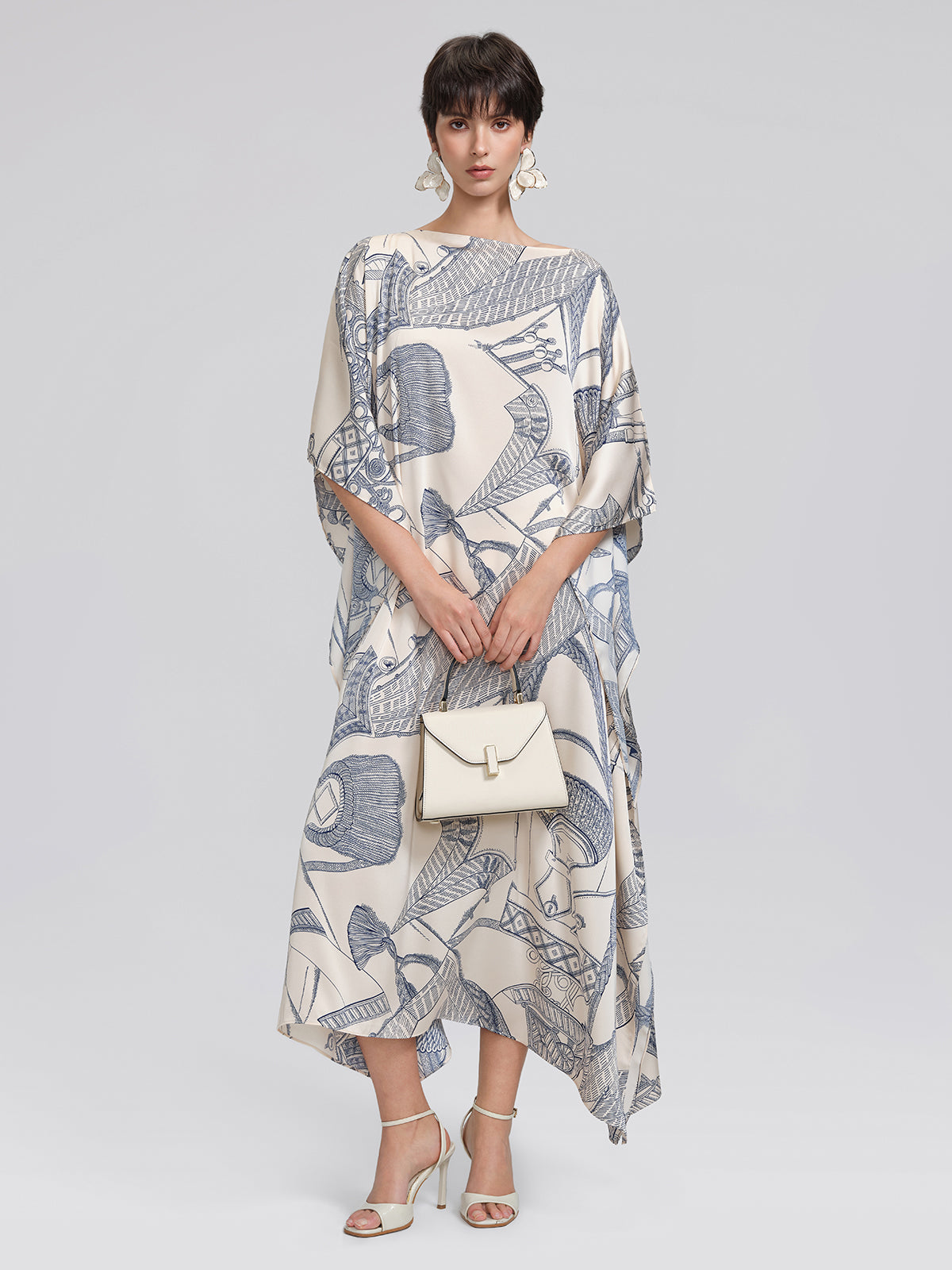 Acetate Satin Nautical Print Dress(Waist Tie Included)