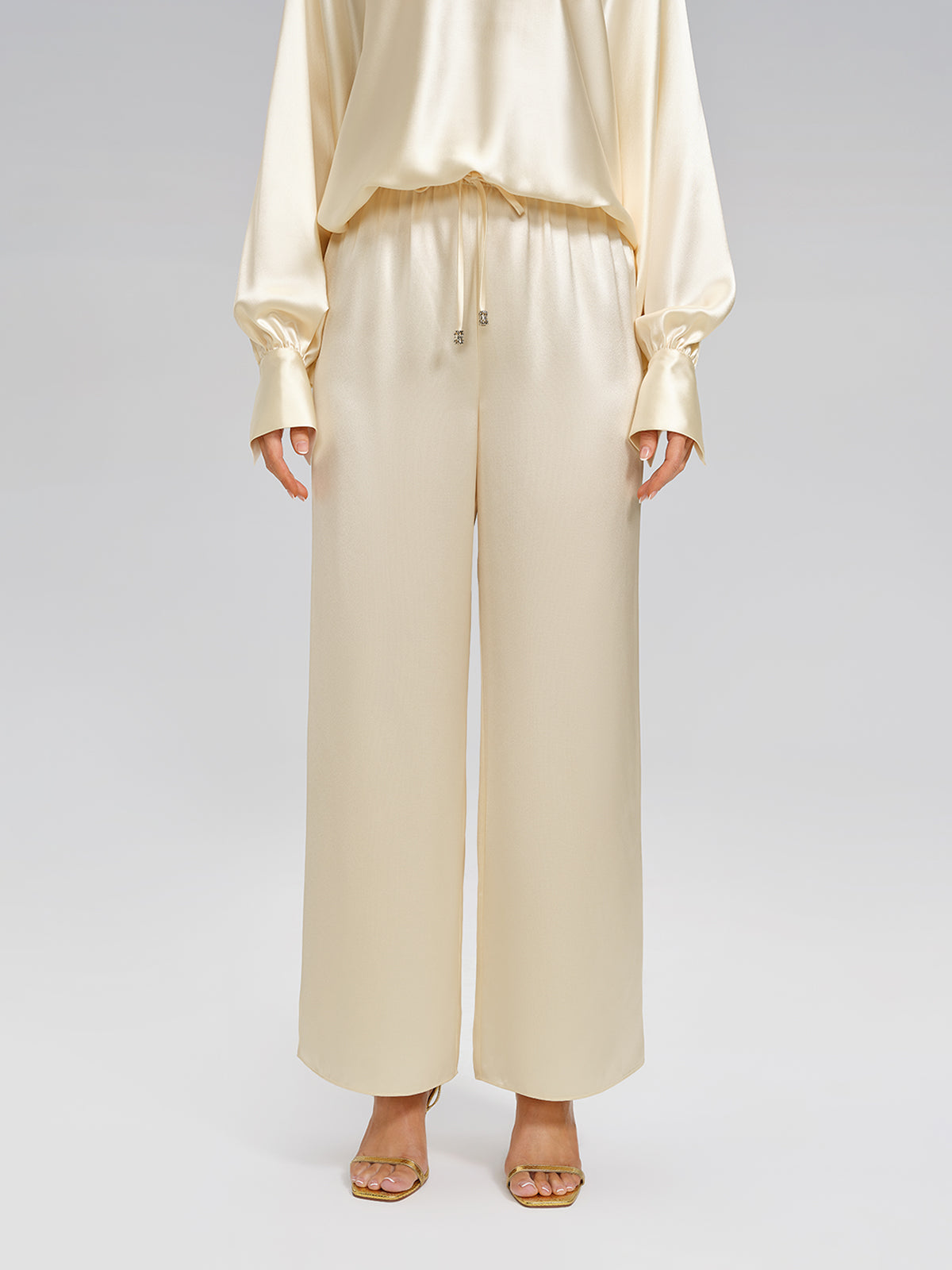 Acetate Elastic-Waist Straight Wide-Leg Pants