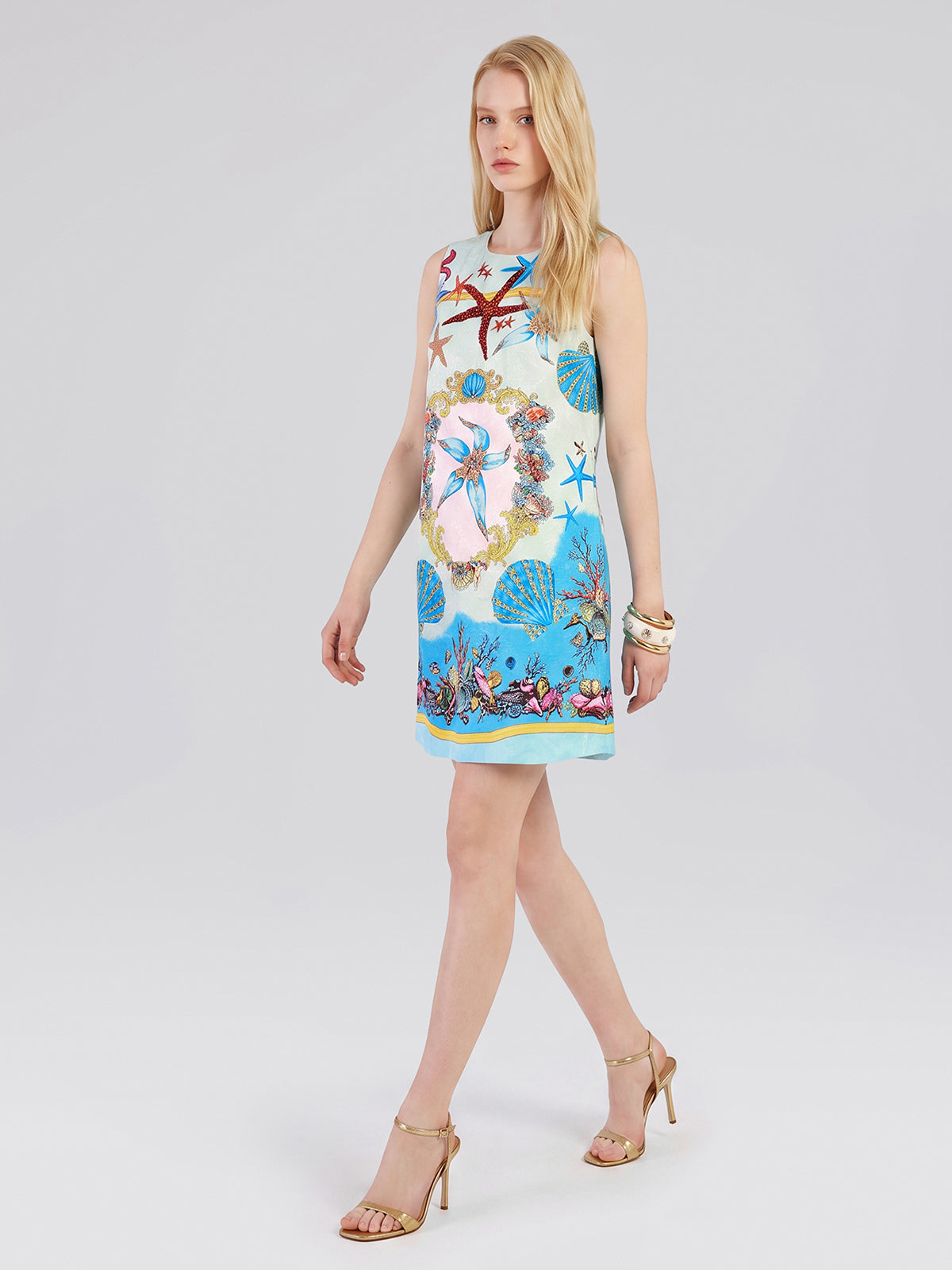 Hand Beaded Ocean Baroque Print Dress