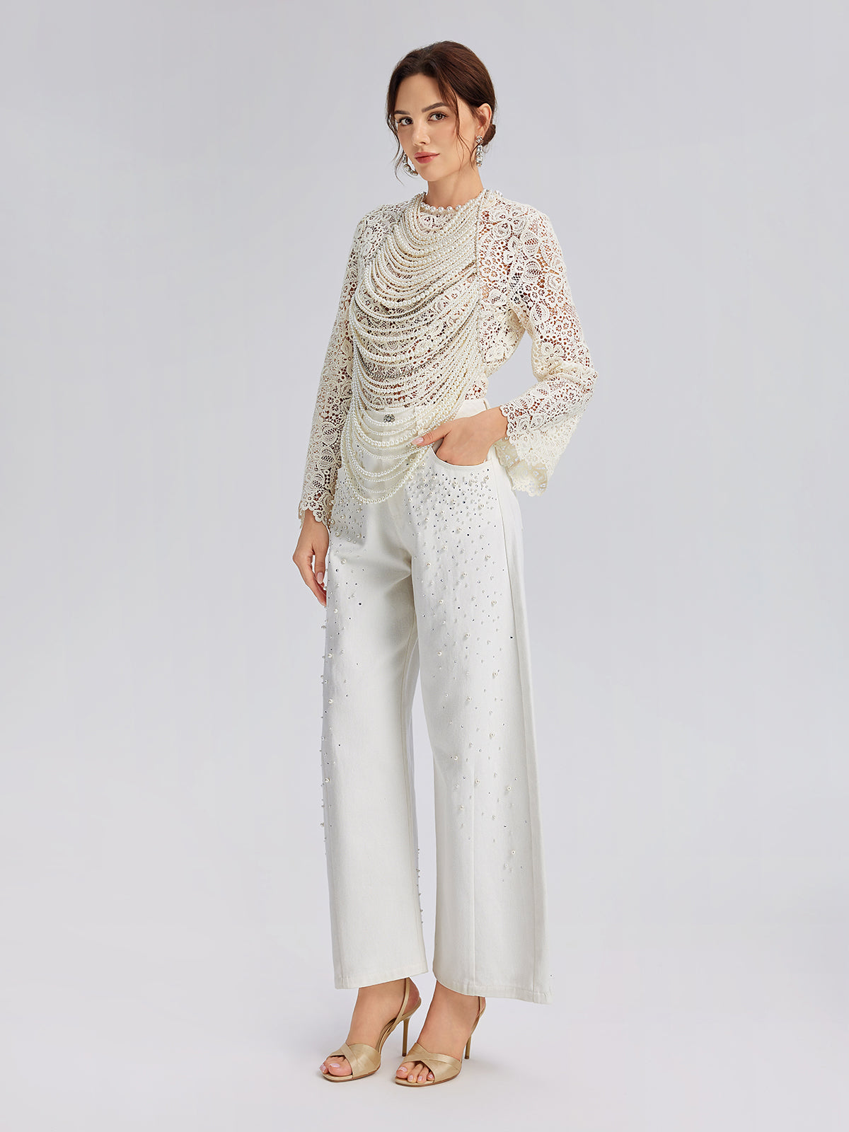Layered Pearl Chain Halter Fringe Body Necklace