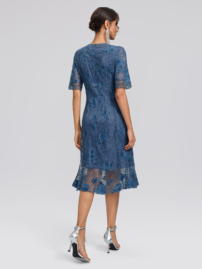 Cutout Lace 3D Floral Short-Sleeve Dress