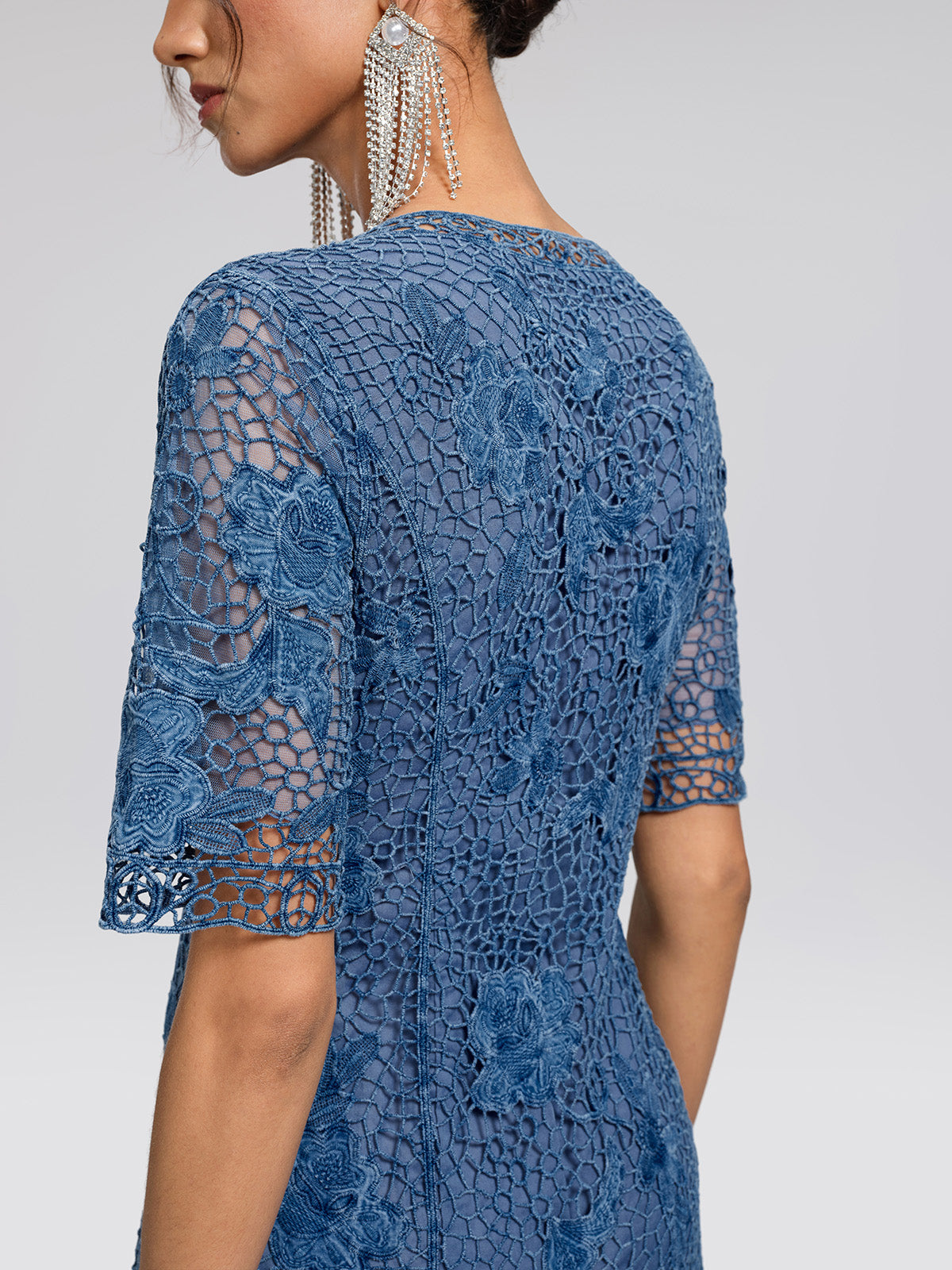 Cutout Lace 3D Floral Short-Sleeve Dress