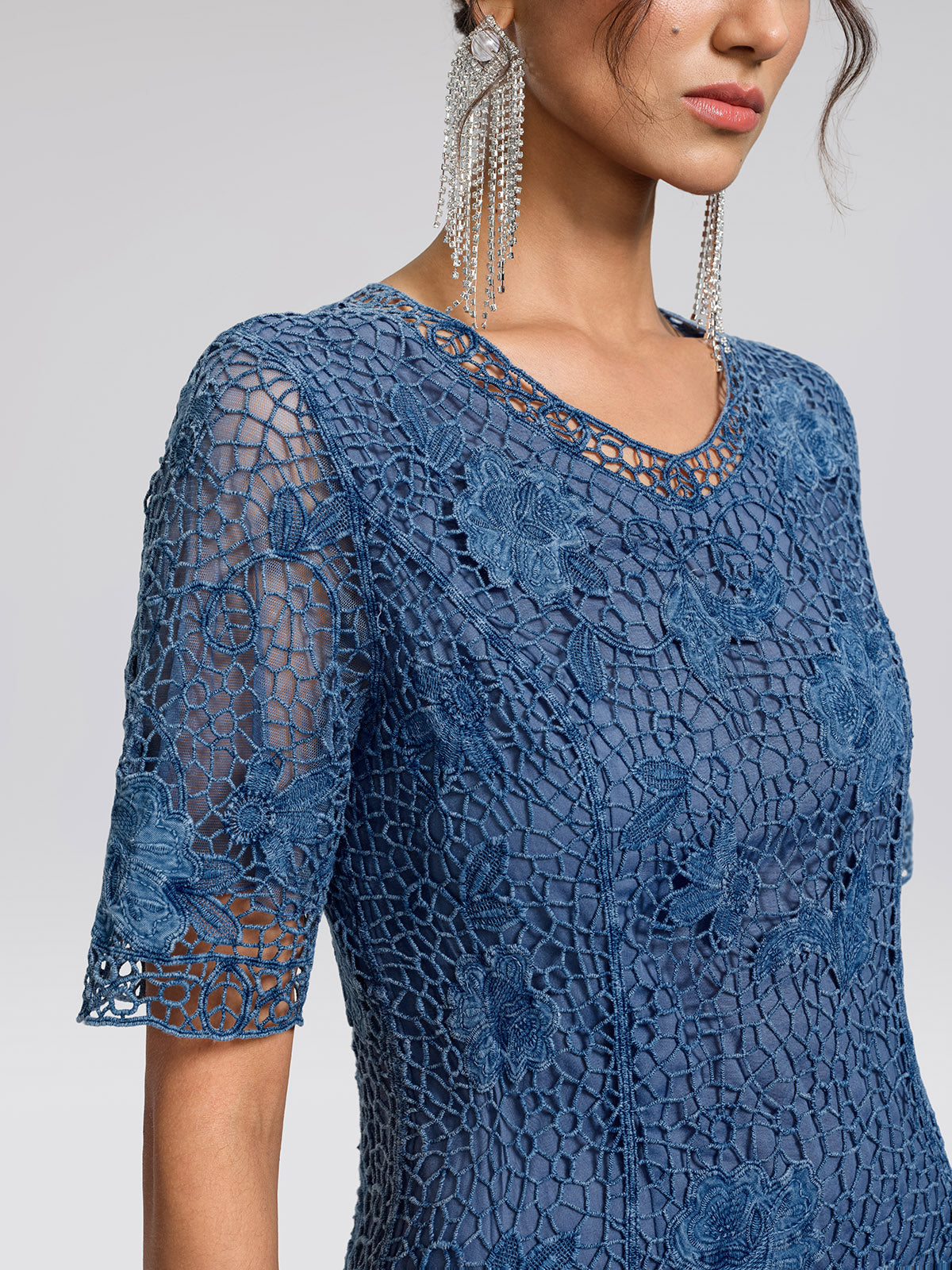 Cutout Lace 3D Floral Short-Sleeve Dress