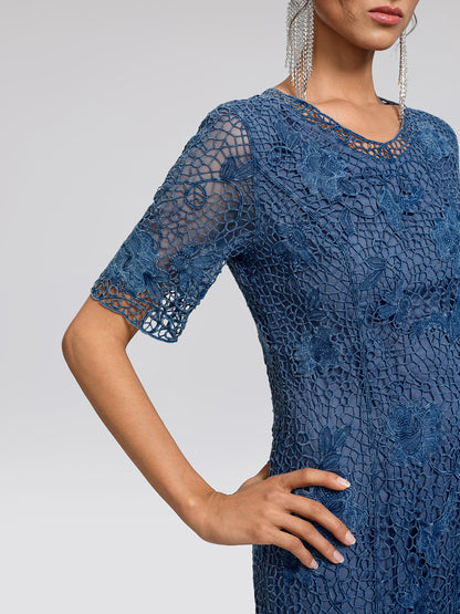 Cutout Lace 3D Floral Short-Sleeve Dress