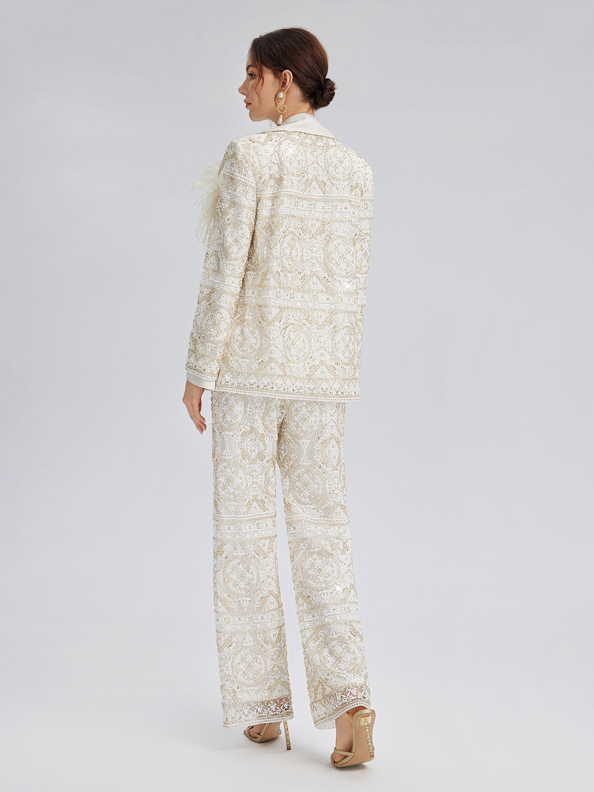 Intricately Embroidered Sequin Jacket (Feather Brooch Included)