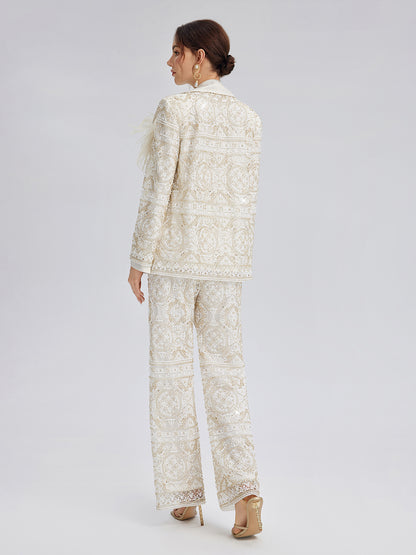 Intricately Embroidered Sequin Jacket (Feather Brooch Included)