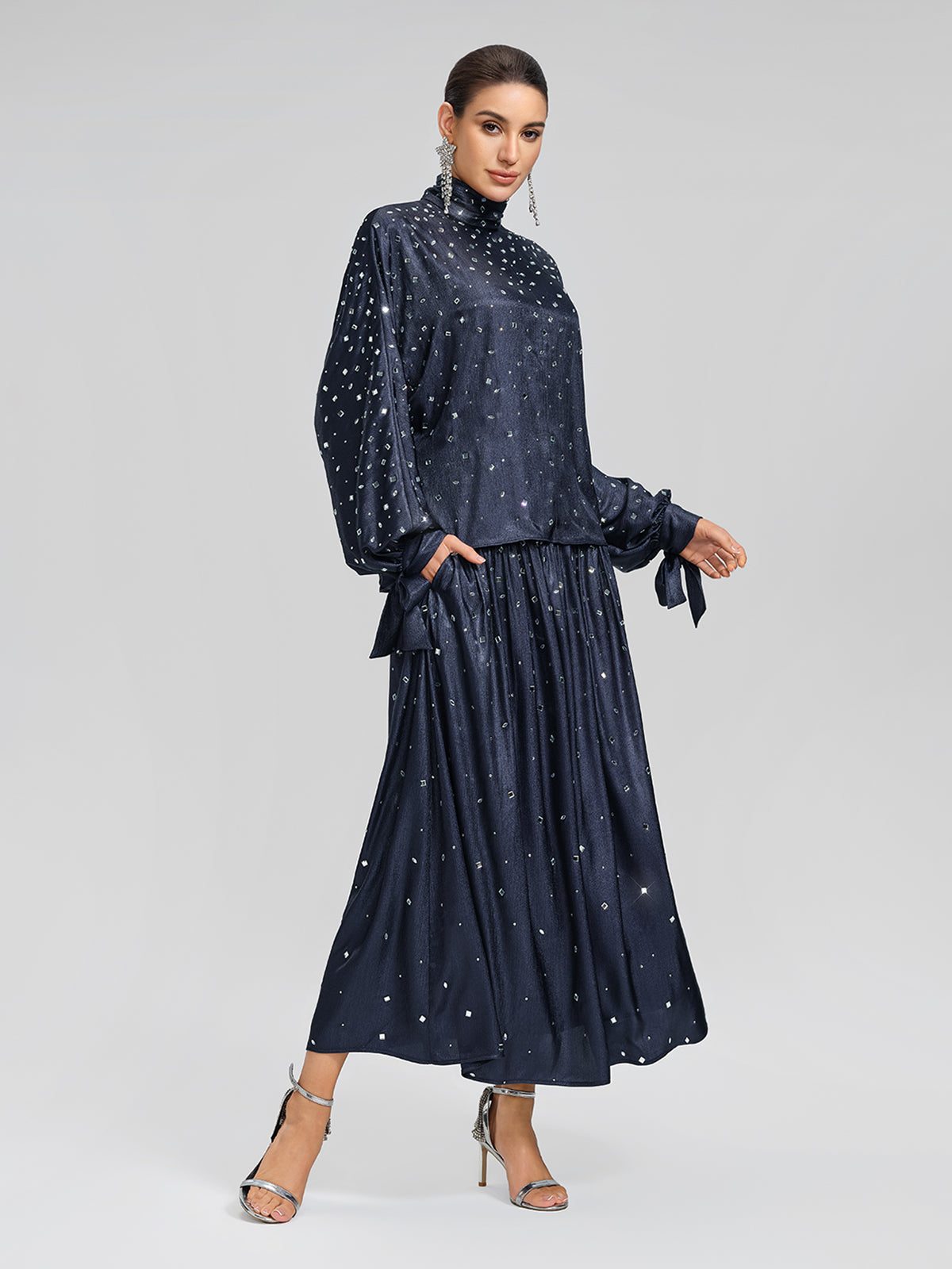 Rhinestone High Neck Satin Top