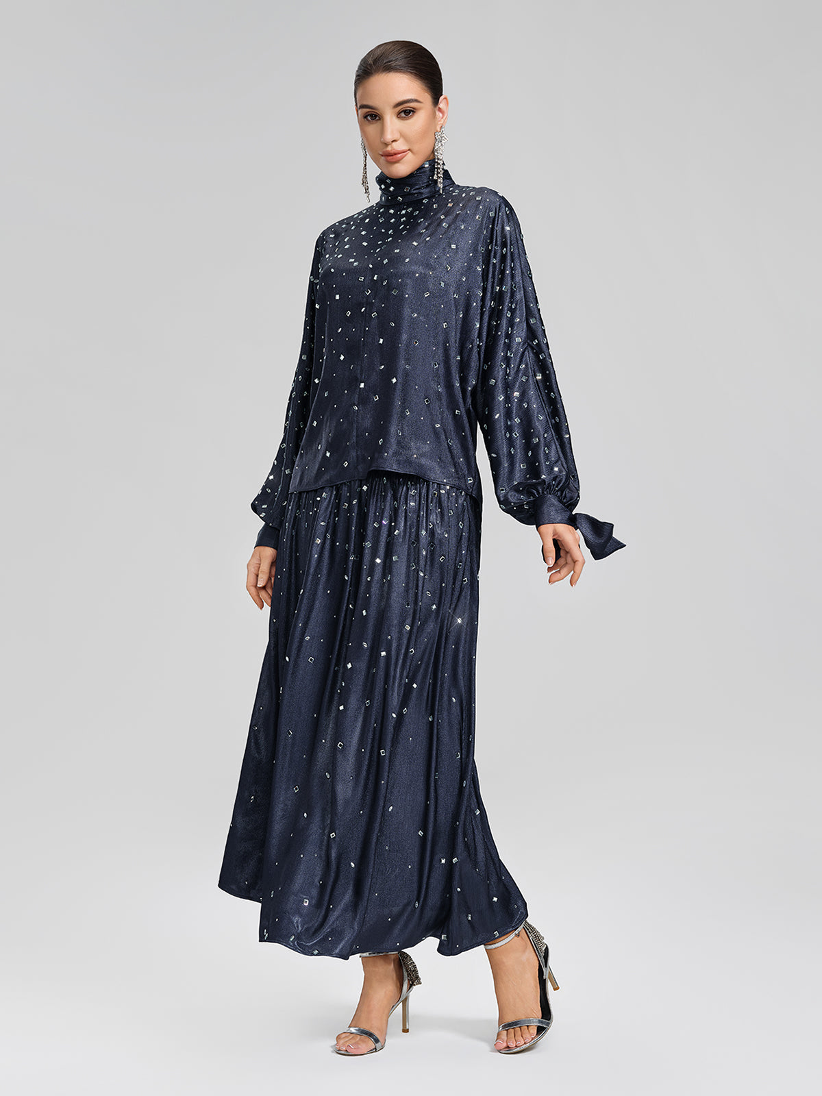 Rhinestone High Neck Satin Top