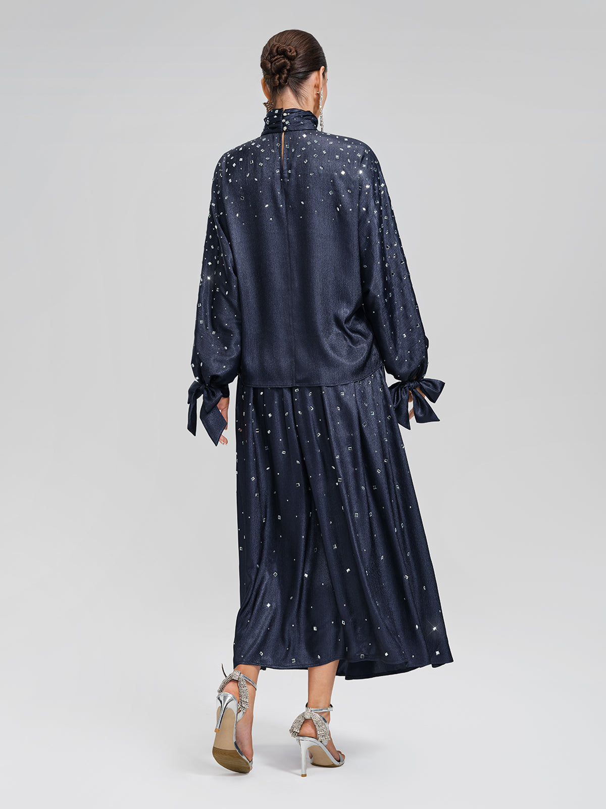 Rhinestone High Neck Satin Top