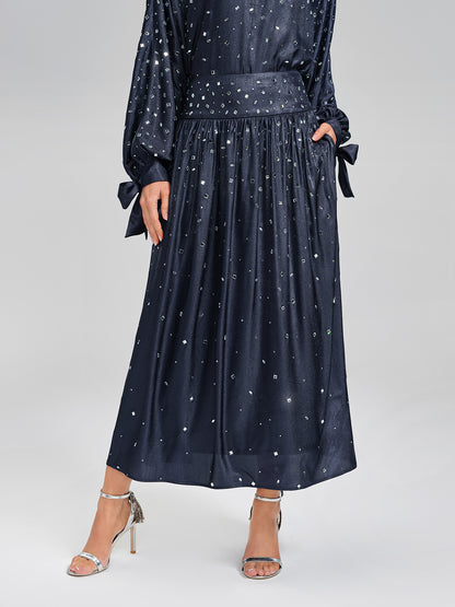 Rhinestone Satin Flare Skirt