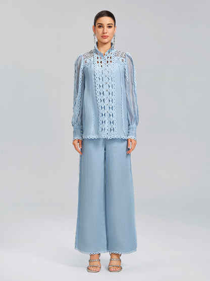 Linen Hand-Beading Trimming Shirt