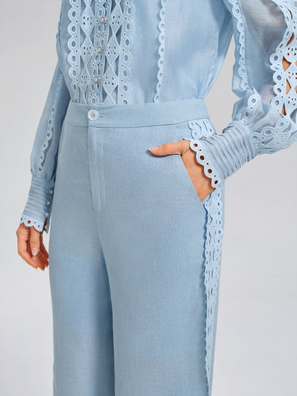 Linen Elastic Waistband Straight-Leg Pants