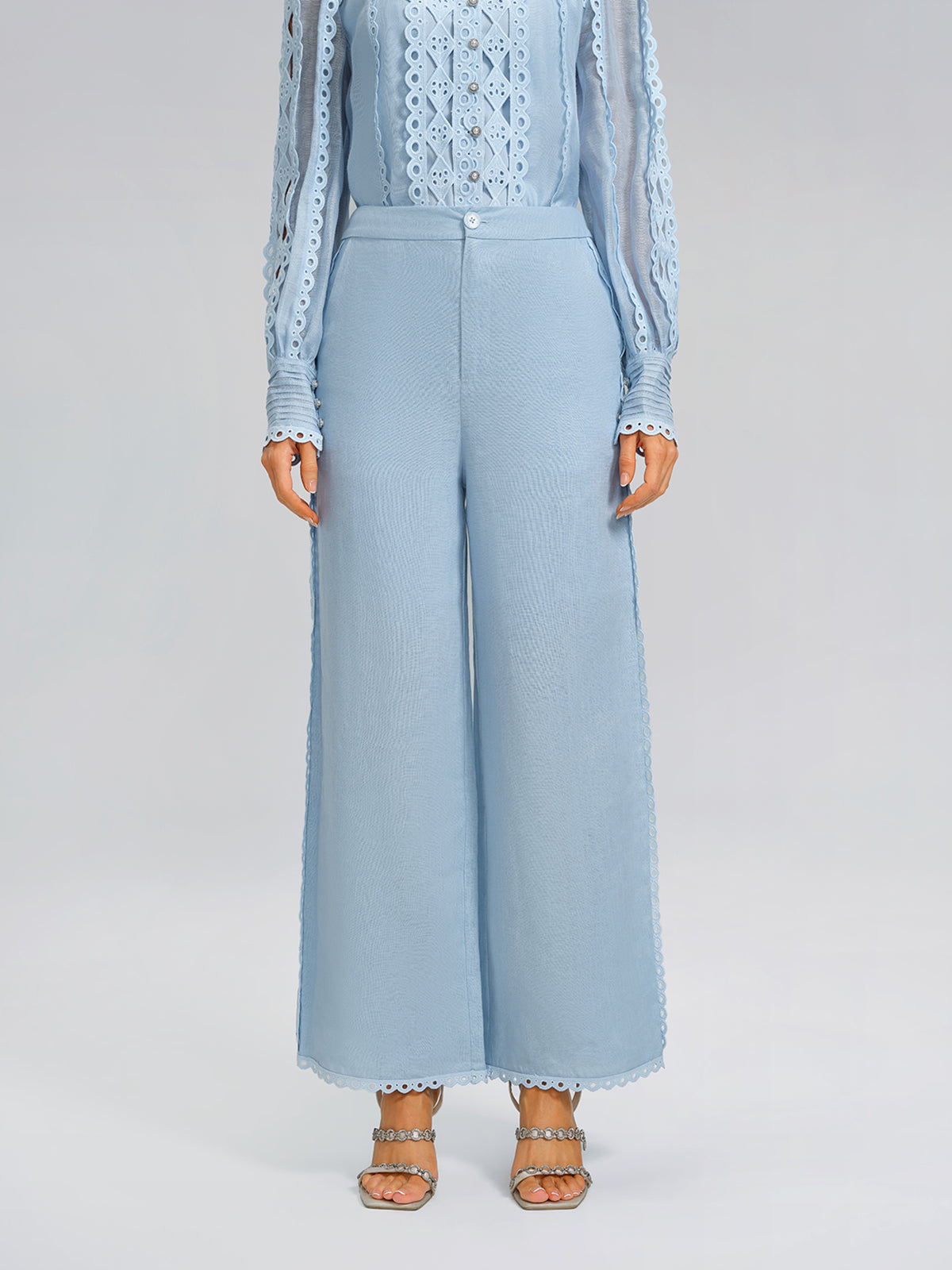 Linen Elastic Waistband Straight-Leg Pants