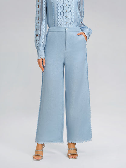 Linen Elastic Waistband Straight-Leg Pants