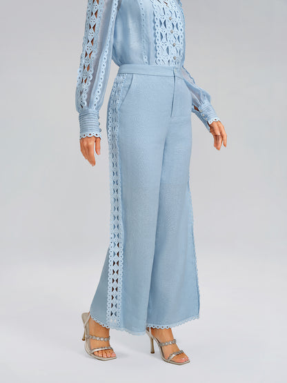 Linen Elastic Waistband Straight-Leg Pants