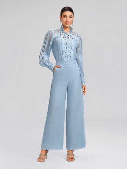 Linen Elastic Waistband Straight-Leg Pants
