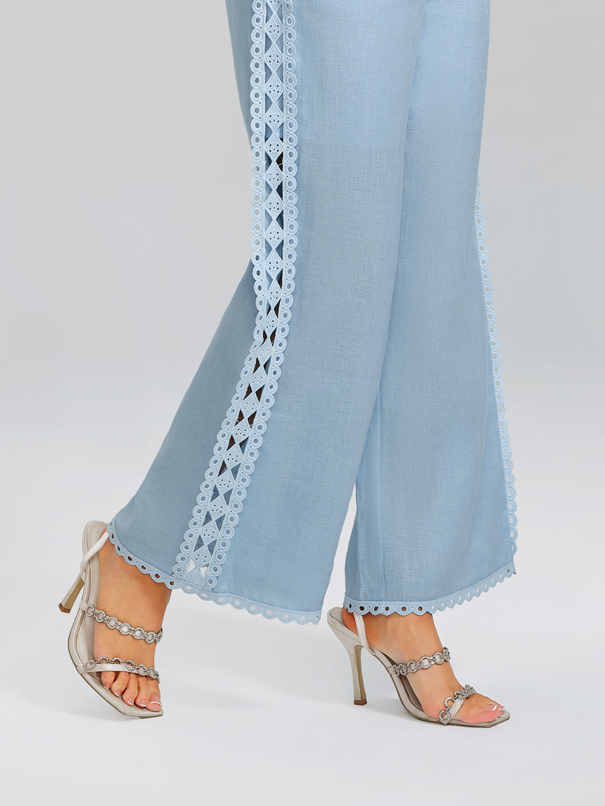 Linen Elastic Waistband Straight-Leg Pants