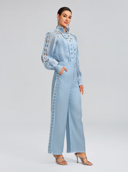 Linen Hand-Beading Trimming Shirt