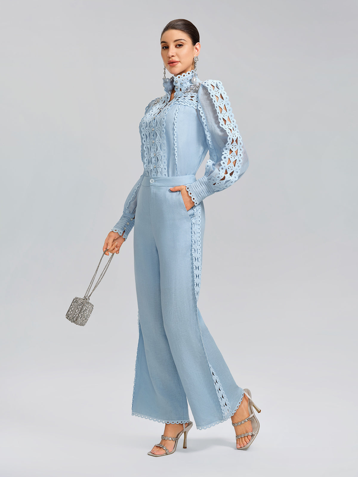 Linen Elastic Waistband Straight-Leg Pants