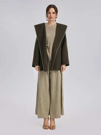Robe-Style Wool Cashmere Coat (Waist Tie Included)