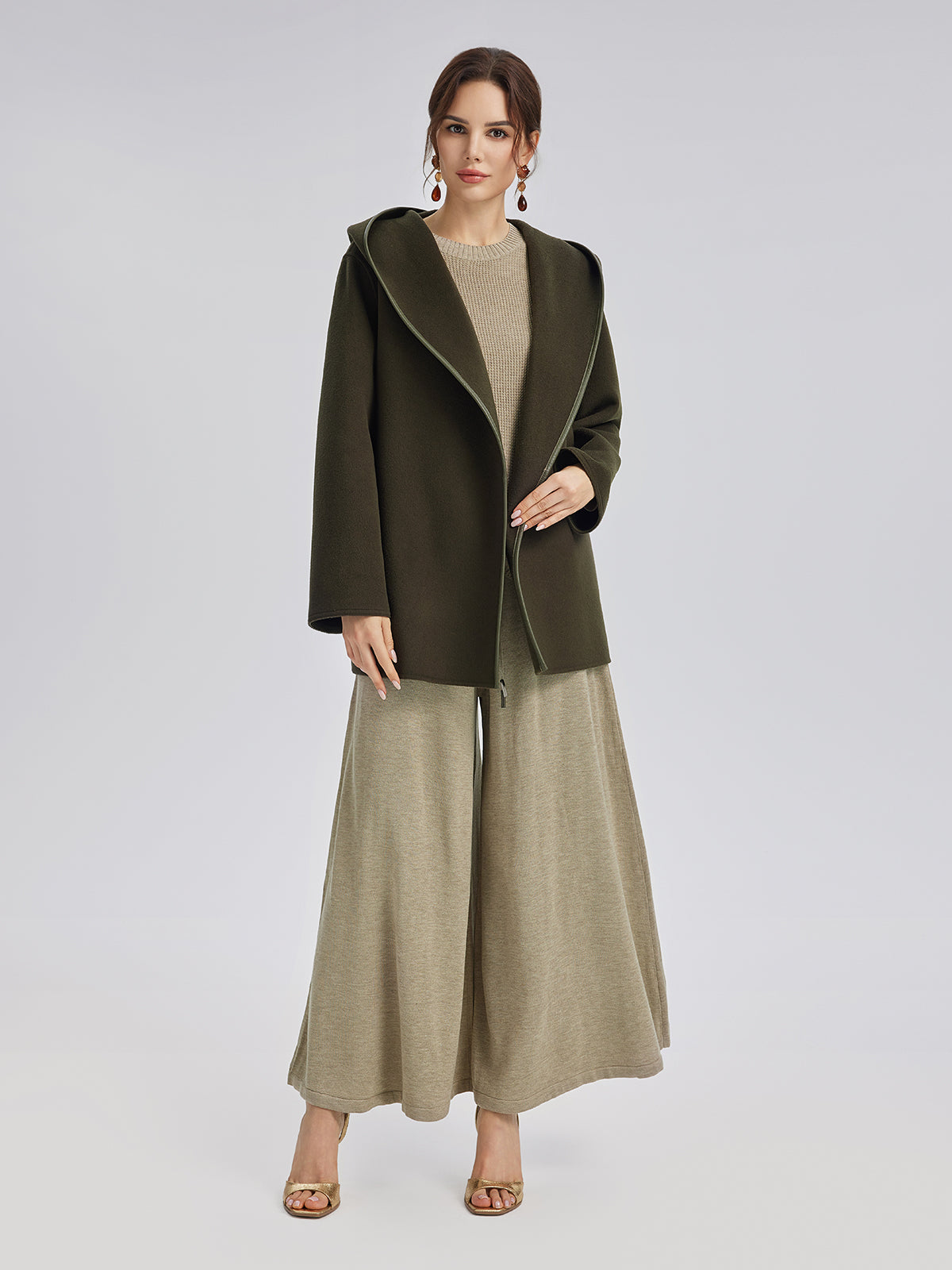 Robe-Style Wool Cashmere Coat (Waist Tie Included)