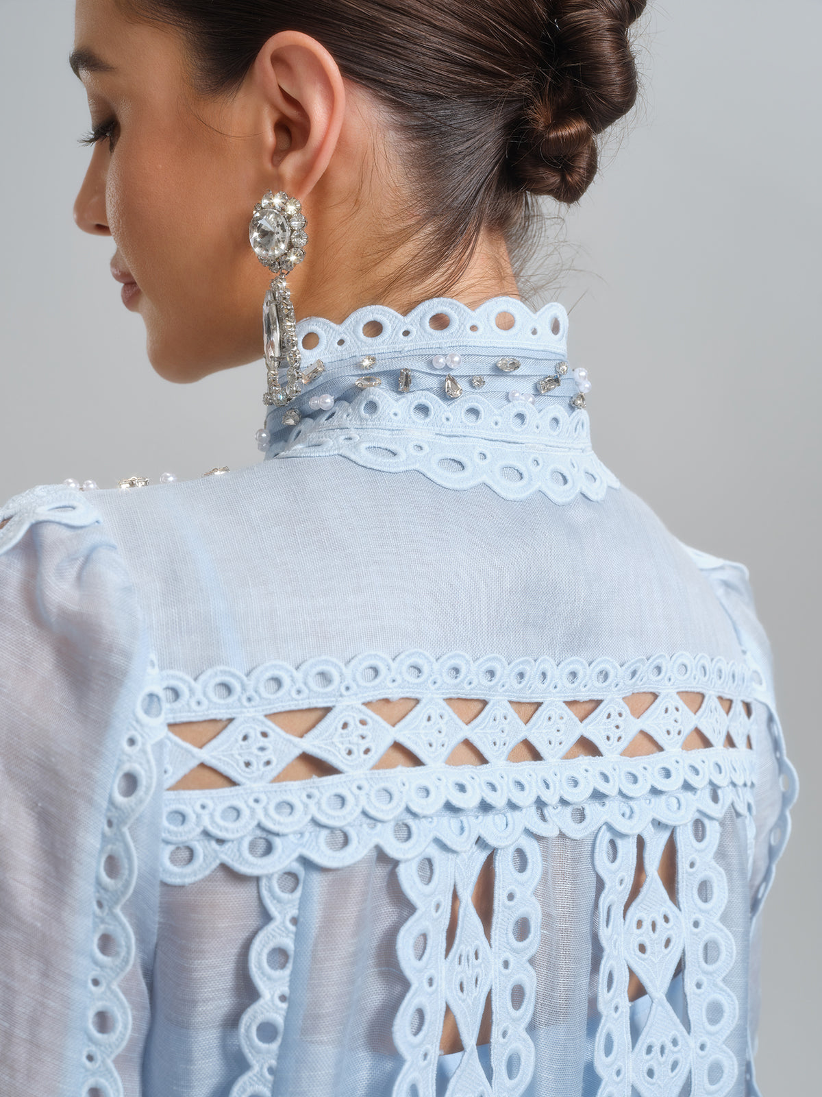 Linen Beaded Cutout Trimming Mini Dress