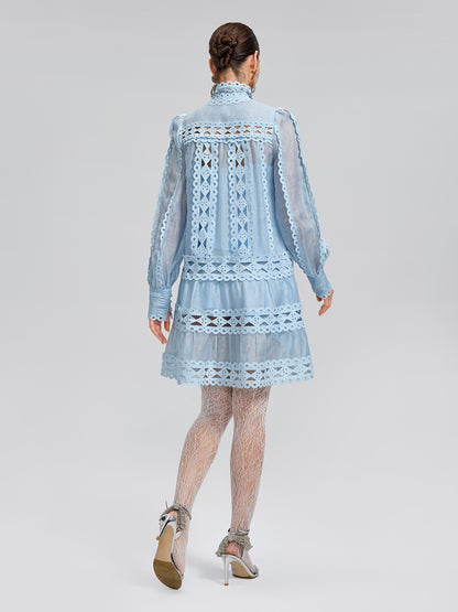 Linen Beaded Cutout Trimming Mini Dress