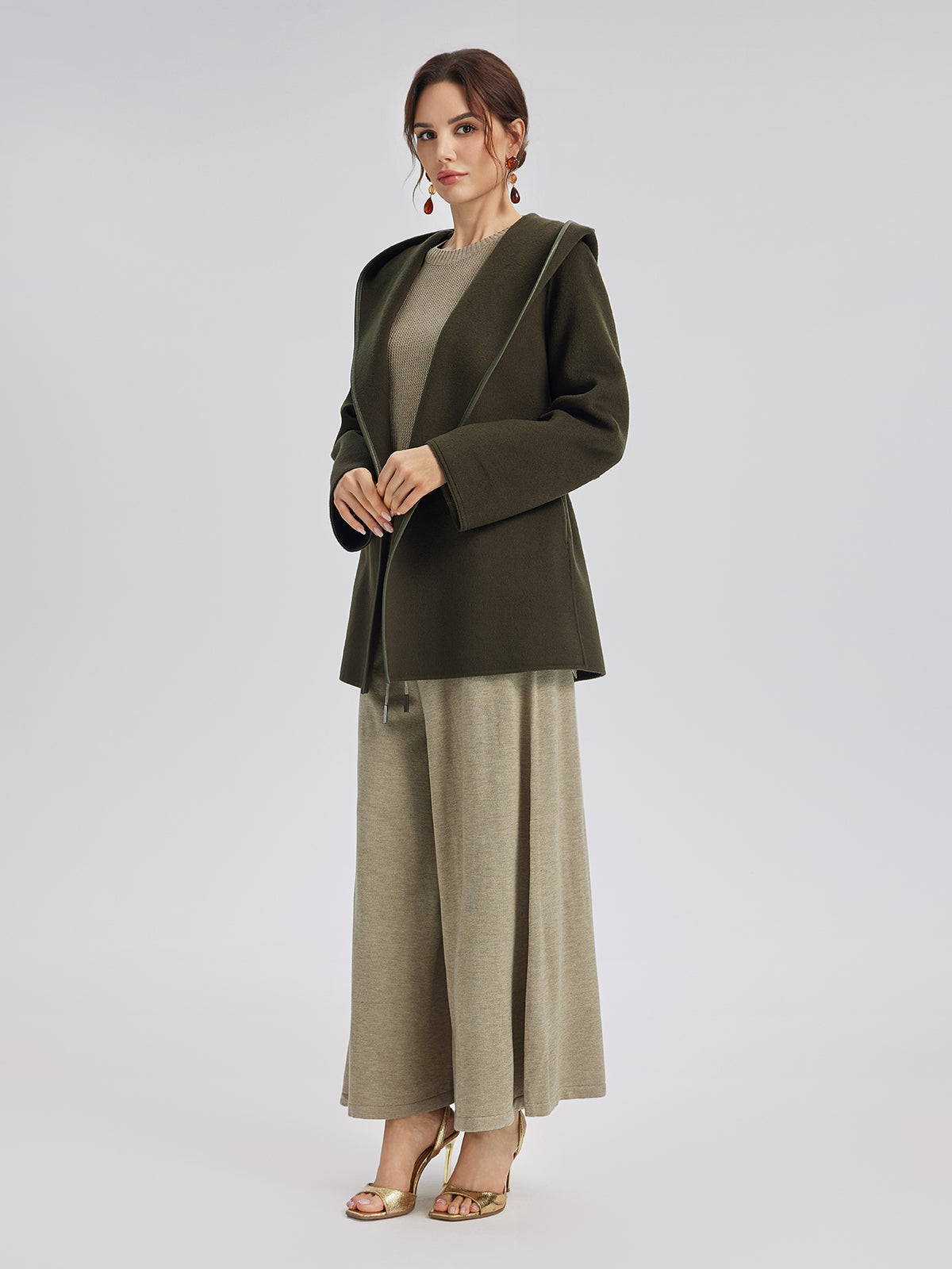 Robe-Style Wool Cashmere Coat (Waist Tie Included)