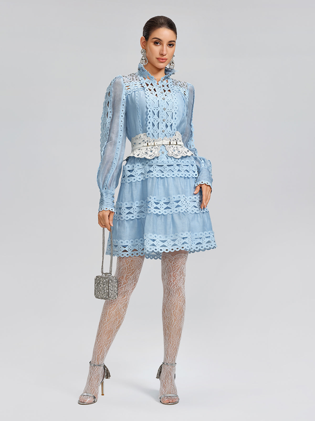 Linen Beaded Cutout Trimming Mini Dress