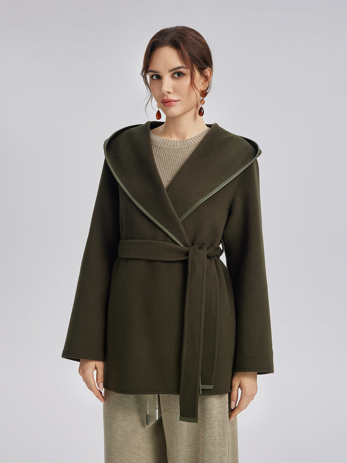 Robe-Style Wool Cashmere Coat (Waist Tie Included)