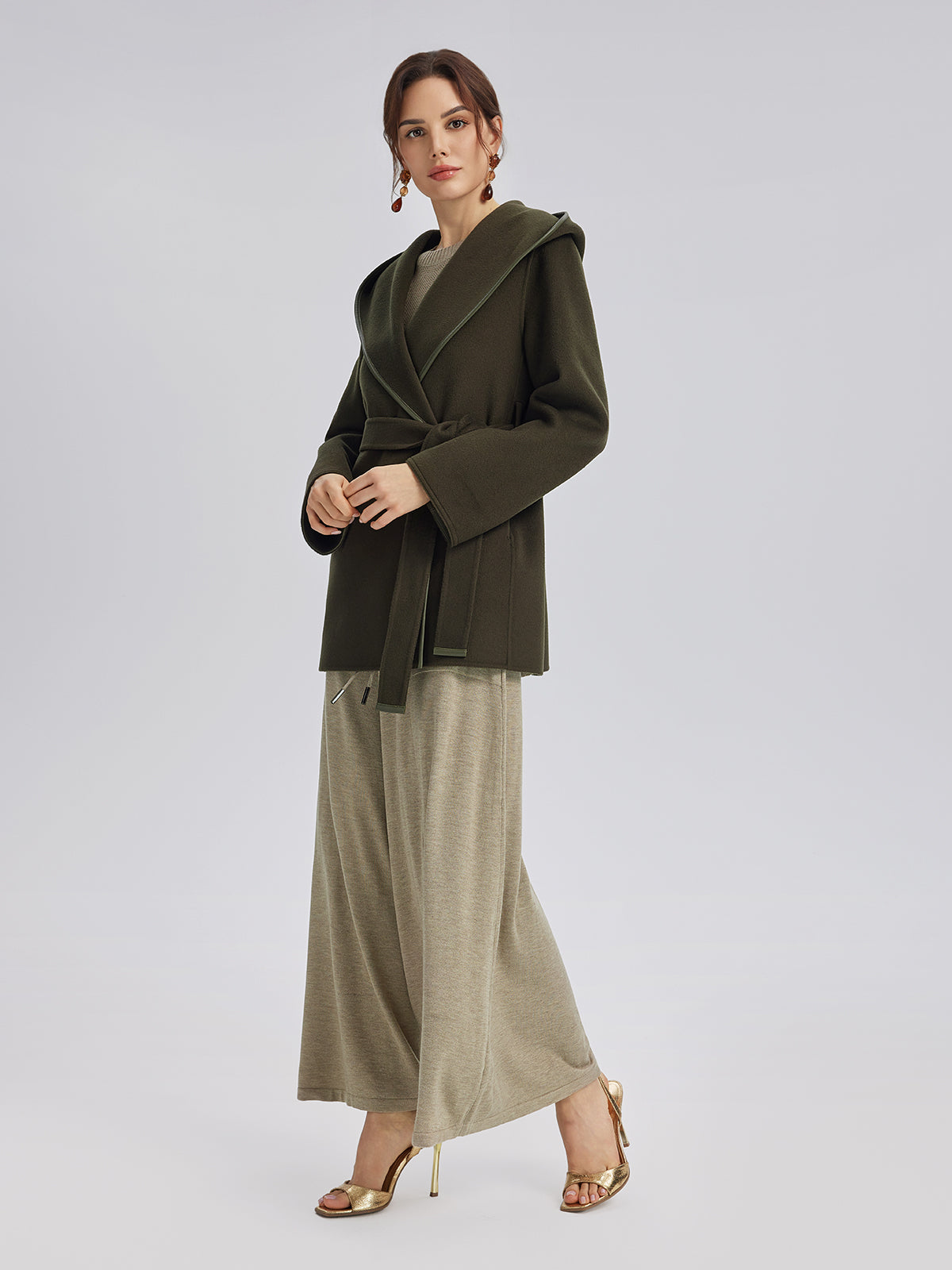 Robe-Style Wool Cashmere Coat (Waist Tie Included)