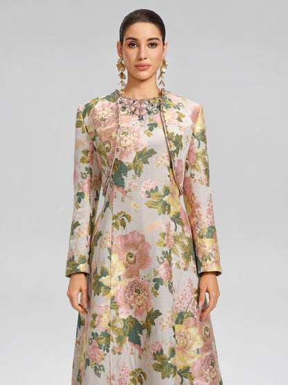 Crystal Beaded Jacquard Cropped Waist Jacket