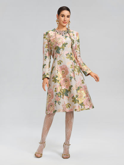 Crystal Beaded Jacquard Cropped Waist Jacket