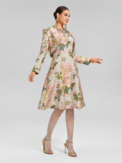 Crystal Beaded Jacquard Cropped Waist Jacket
