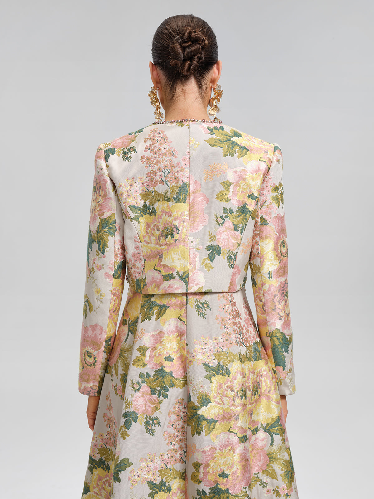 Crystal Beaded Jacquard Cropped Waist Jacket
