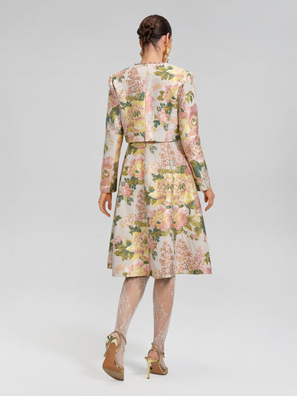 Crystal Beaded Jacquard Cropped Waist Jacket