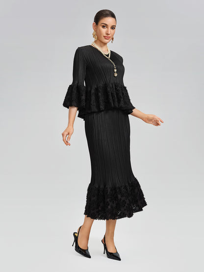 Pleated Bell-Sleeve Stretch Set