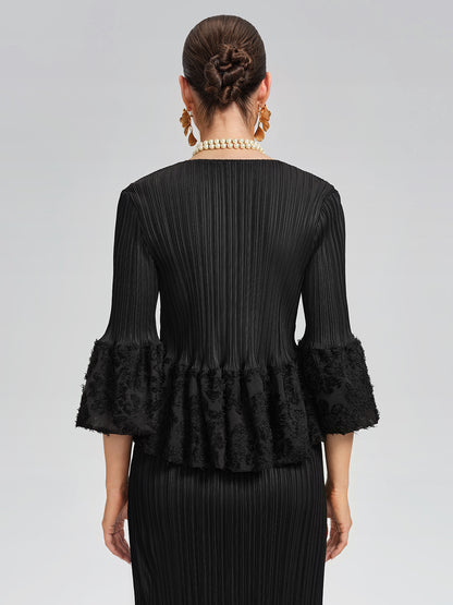 Pleated Bell-Sleeve Stretch Set