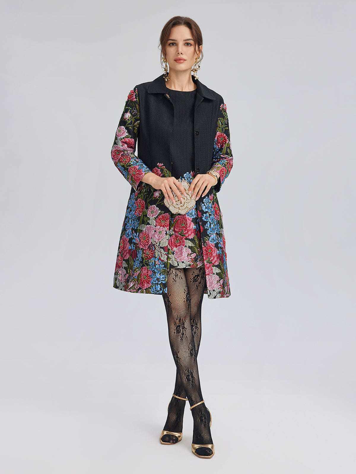 Hand-Beaded 3D Floral Versatility Jacket
