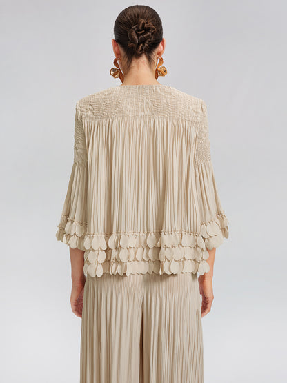 Hand-Stitched Floral Beaded Pleated Set