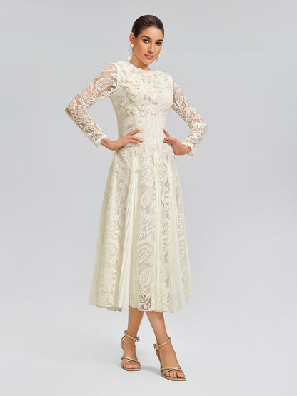Paisley Lace Side-Pleat Dress
