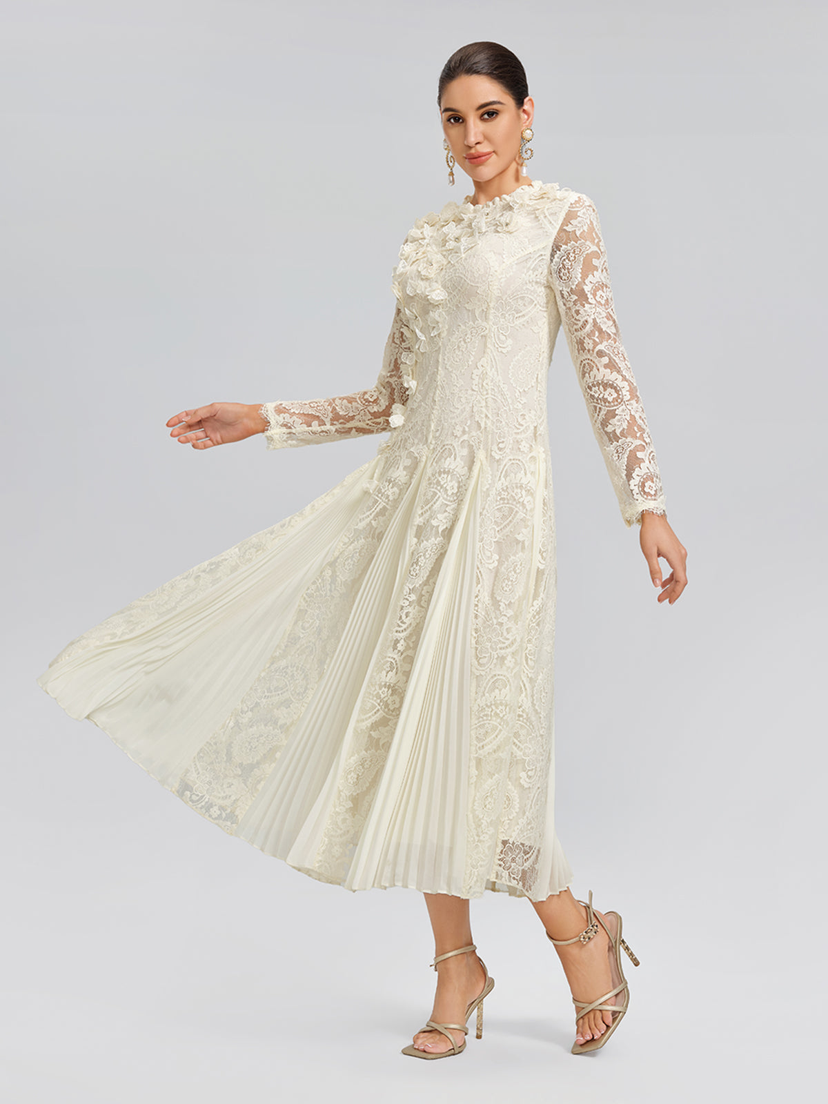 Paisley Lace Side-Pleat Dress