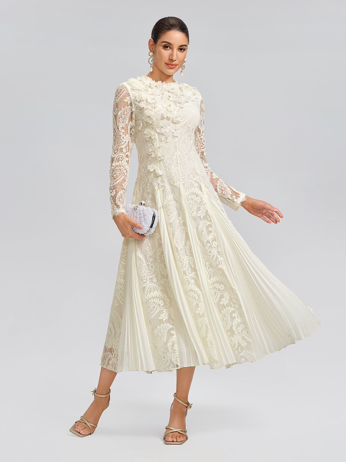 Paisley Lace Side-Pleat Dress