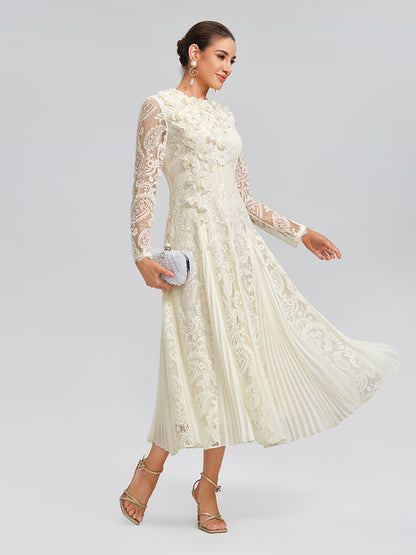 Paisley Lace Side-Pleat Dress